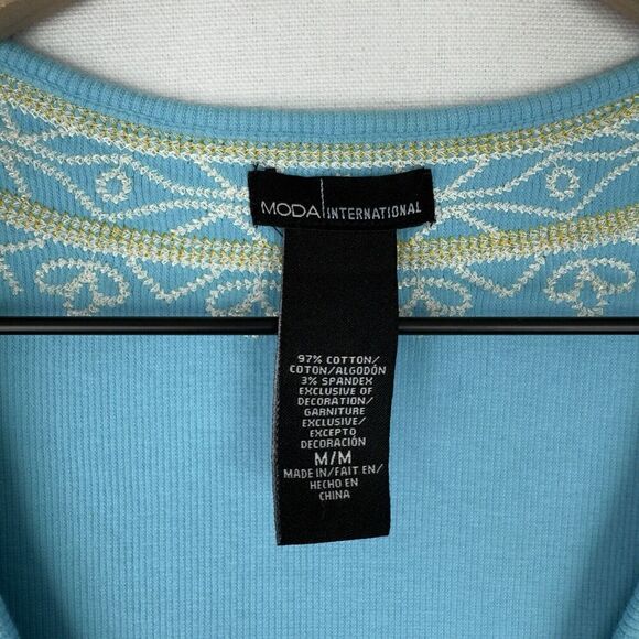Moda‎ International Dress Womens Medium Blue Embroidered Y2K Beachy Boho Coastal - Picture 10 of 14